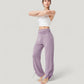 Wide Leg Lounge Pants with Fold Over Waistband and Adjustable Drawstring Hem
