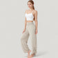 Wide Leg Lounge Pants with Fold Over Waistband and Adjustable Drawstring Hem