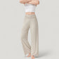 Wide Leg Lounge Pants with Fold Over Waistband and Adjustable Drawstring Hem