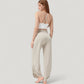 Wide Leg Lounge Pants with Fold Over Waistband and Adjustable Drawstring Hem