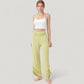Wide Leg Lounge Pants with Fold Over Waistband and Adjustable Drawstring Hem