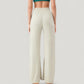 Wide Leg Lounge Pants with Elastic Waistband and Side Slit Hem Detail