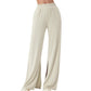 Wide Leg Lounge Pants with Elastic Waistband and Side Slit Hem Detail