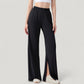 Wide Leg Lounge Pants with Elastic Waistband and Side Slit Hem Detail