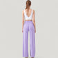 Wide Leg Lounge Pants with Elastic Waistband and Side Slit Hem Detail