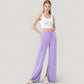 Wide Leg Lounge Pants with Elastic Waistband and Side Slit Hem Detail