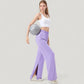 Wide Leg Lounge Pants with Elastic Waistband and Side Slit Hem Detail