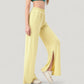 Wide Leg Lounge Pants with Elastic Waistband and Side Slit Hem Detail