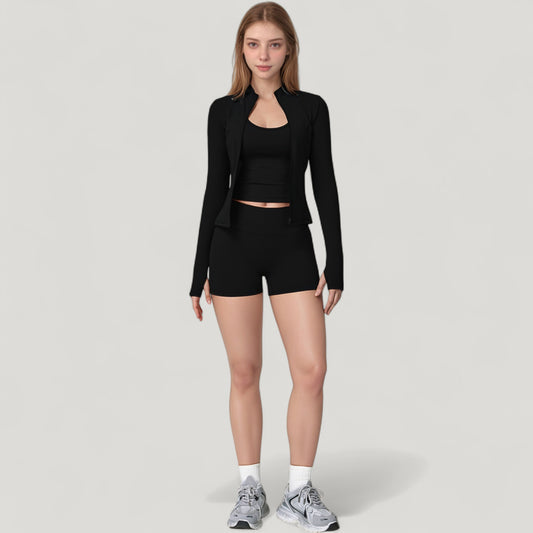 Long Sleeve Zip-Up Athletic Jacket with Thumbholes and High Neckline