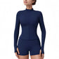 Long Sleeve Zip-Up Athletic Jacket with Thumbholes and High Neckline