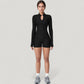 Long Sleeve Ribbed Zip-Up Athletic Jacket with High Neckline