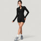Long Sleeve Ribbed Zip-Up Athletic Jacket with High Neckline
