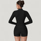Long Sleeve Ribbed Zip-Up Athletic Jacket with High Neckline