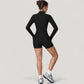 Long Sleeve Ribbed Zip-Up Athletic Jacket with High Neckline