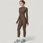 Long Sleeve Ribbed Zip-Up Athletic Jacket with High Neckline