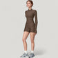Long Sleeve Ribbed Zip-Up Athletic Jacket with High Neckline