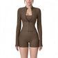 Long Sleeve Ribbed Zip-Up Athletic Jacket with High Neckline