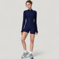 Long Sleeve Ribbed Zip-Up Athletic Jacket with High Neckline