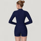 Long Sleeve Ribbed Zip-Up Athletic Jacket with High Neckline