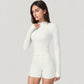 Long Sleeve Ribbed Zip-Up Athletic Jacket with High Neckline