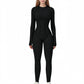 Long Sleeve Fitted One-Piece Activewear Jumpsuit with Contoured Stitching and Open Back Design