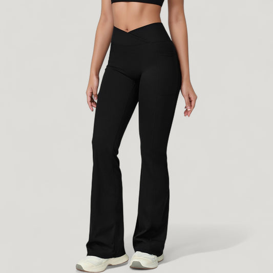 Crossover Waist Flare Lounge Pants in Soft Woven Fabric with Relaxed Fit and Streamlined Silhouette