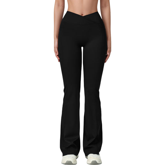 Crossover Waist Flare Lounge Pants in Soft Woven Fabric with Relaxed Fit and Streamlined Silhouette