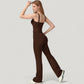 Crossover Waist Flare Lounge Pants in Soft Woven Fabric with Relaxed Fit and Streamlined Silhouette