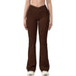 Crossover Waist Flare Lounge Pants in Soft Woven Fabric with Relaxed Fit and Streamlined Silhouette