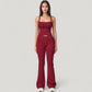 Crossover Waist Flare Lounge Pants in Soft Woven Fabric with Relaxed Fit and Streamlined Silhouette