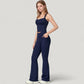 Crossover Waist Flare Lounge Pants in Soft Woven Fabric with Relaxed Fit and Streamlined Silhouette