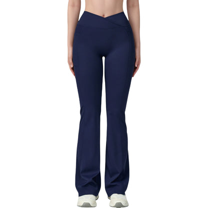Crossover Waist Flare Lounge Pants in Soft Woven Fabric with Relaxed Fit and Streamlined Silhouette