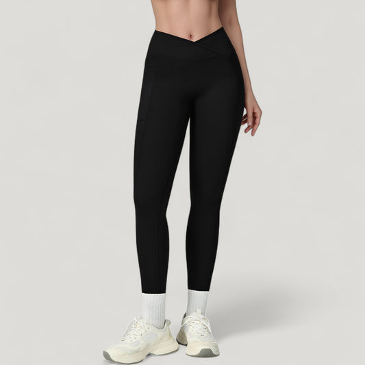 High Waist Crossover Lounge Leggings with Full Length Slim Fit and Flattering Waistband