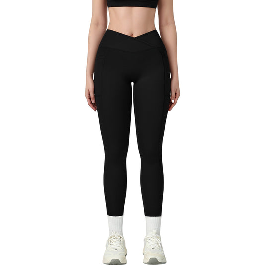 High Waist Crossover Lounge Leggings with Full Length Slim Fit and Flattering Waistband