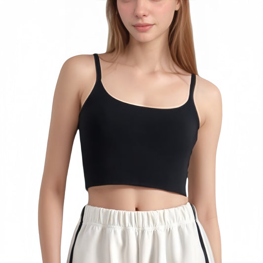 Scoop Neck Spaghetti Strap Sports Bra with Smooth Finish