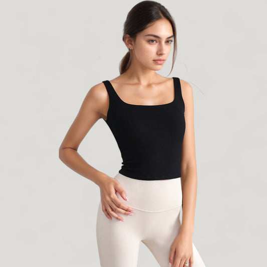 Ribbed Knit Square Neck Tank Top with Wide Straps