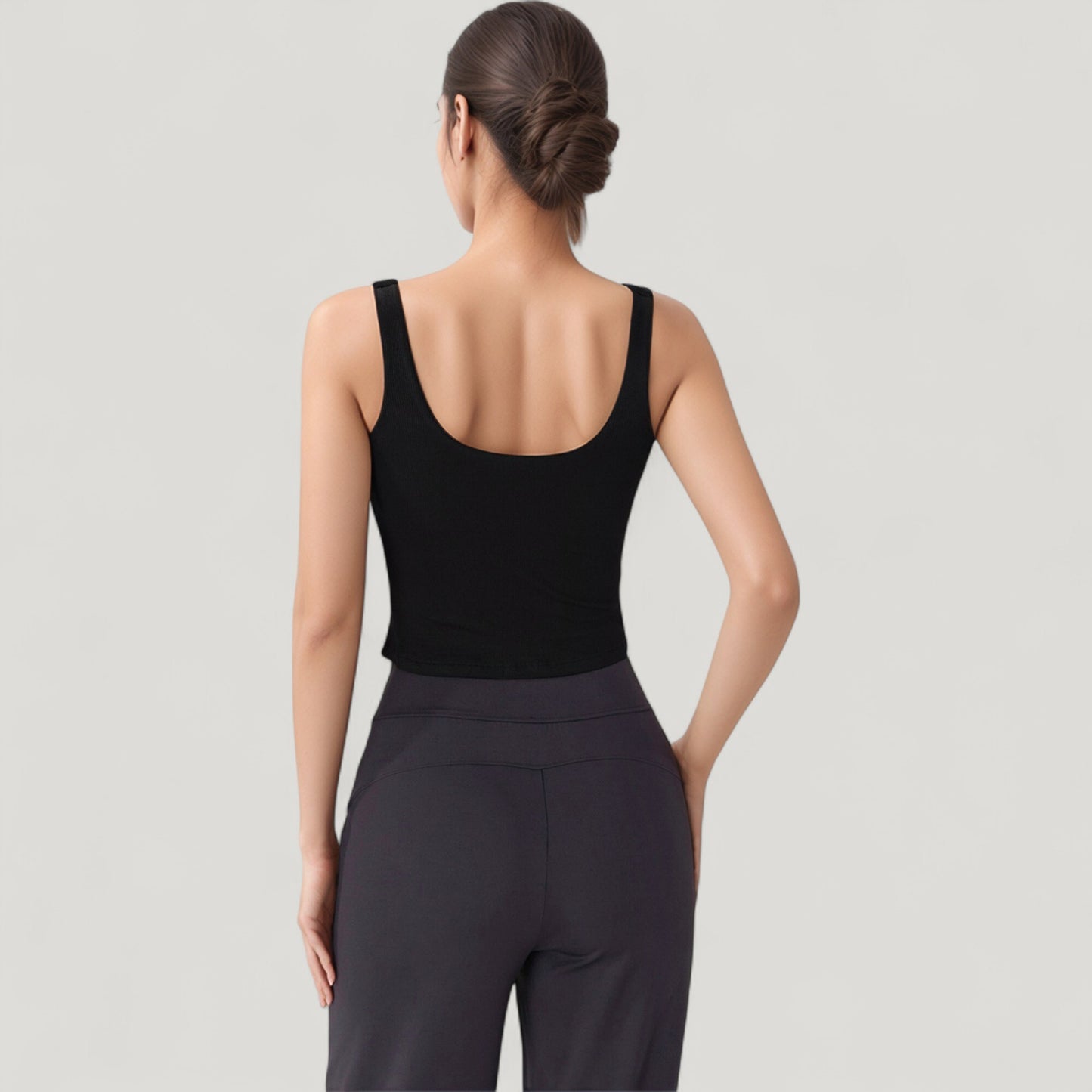 Ribbed Knit Square Neck Tank Top with Wide Straps