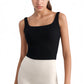Ribbed Knit Square Neck Tank Top with Wide Straps