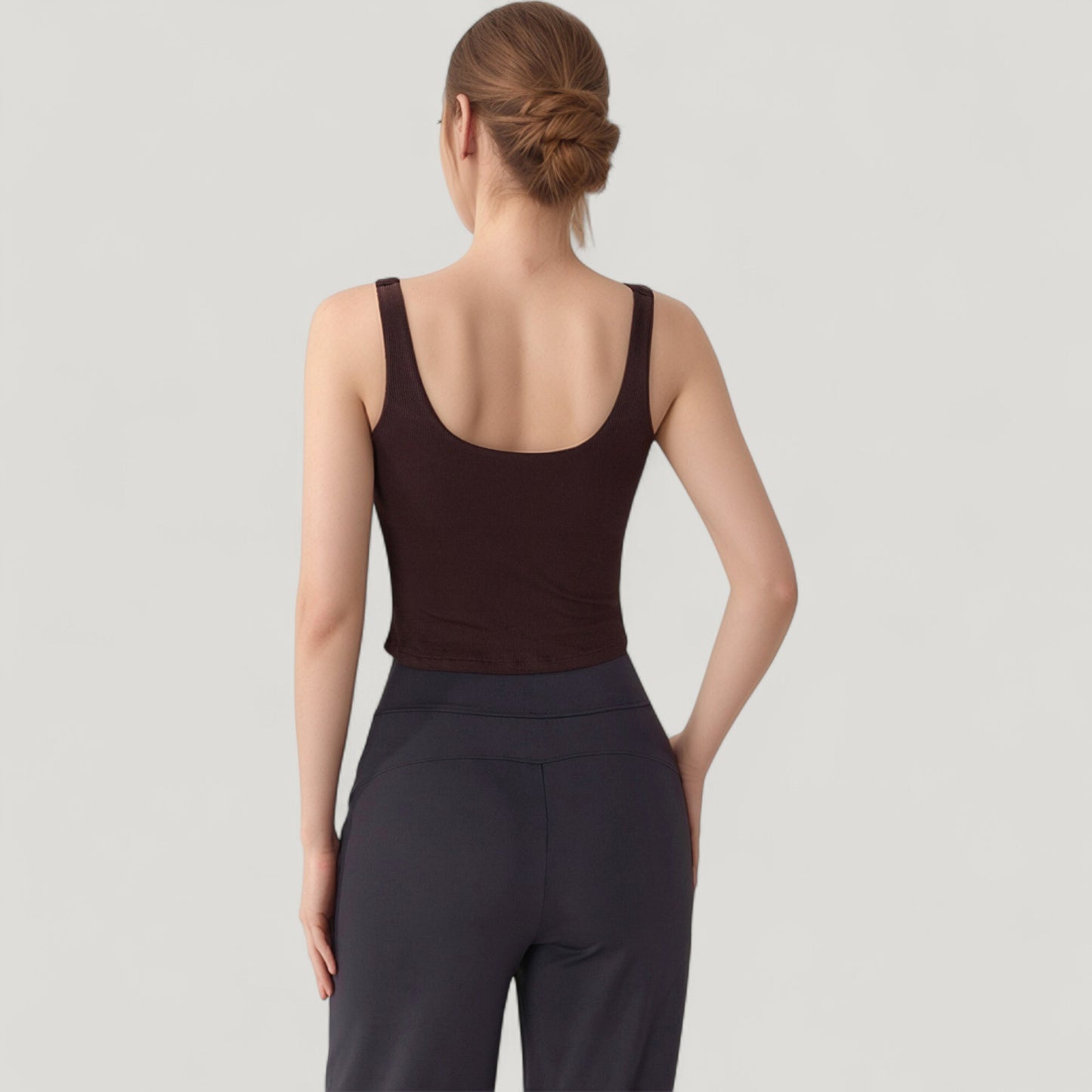 Ribbed Knit Square Neck Tank Top with Wide Straps