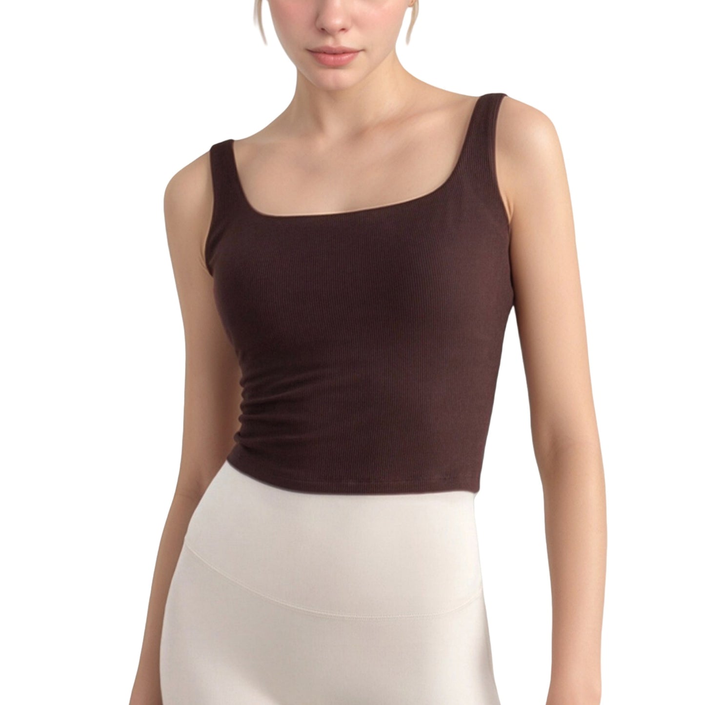 Ribbed Knit Square Neck Tank Top with Wide Straps