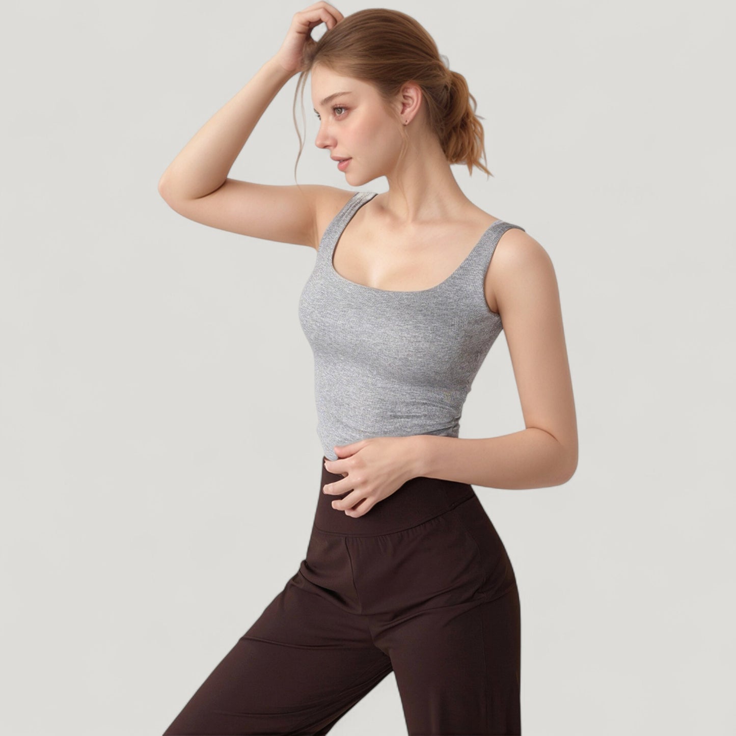 Ribbed Knit Square Neck Tank Top with Wide Straps