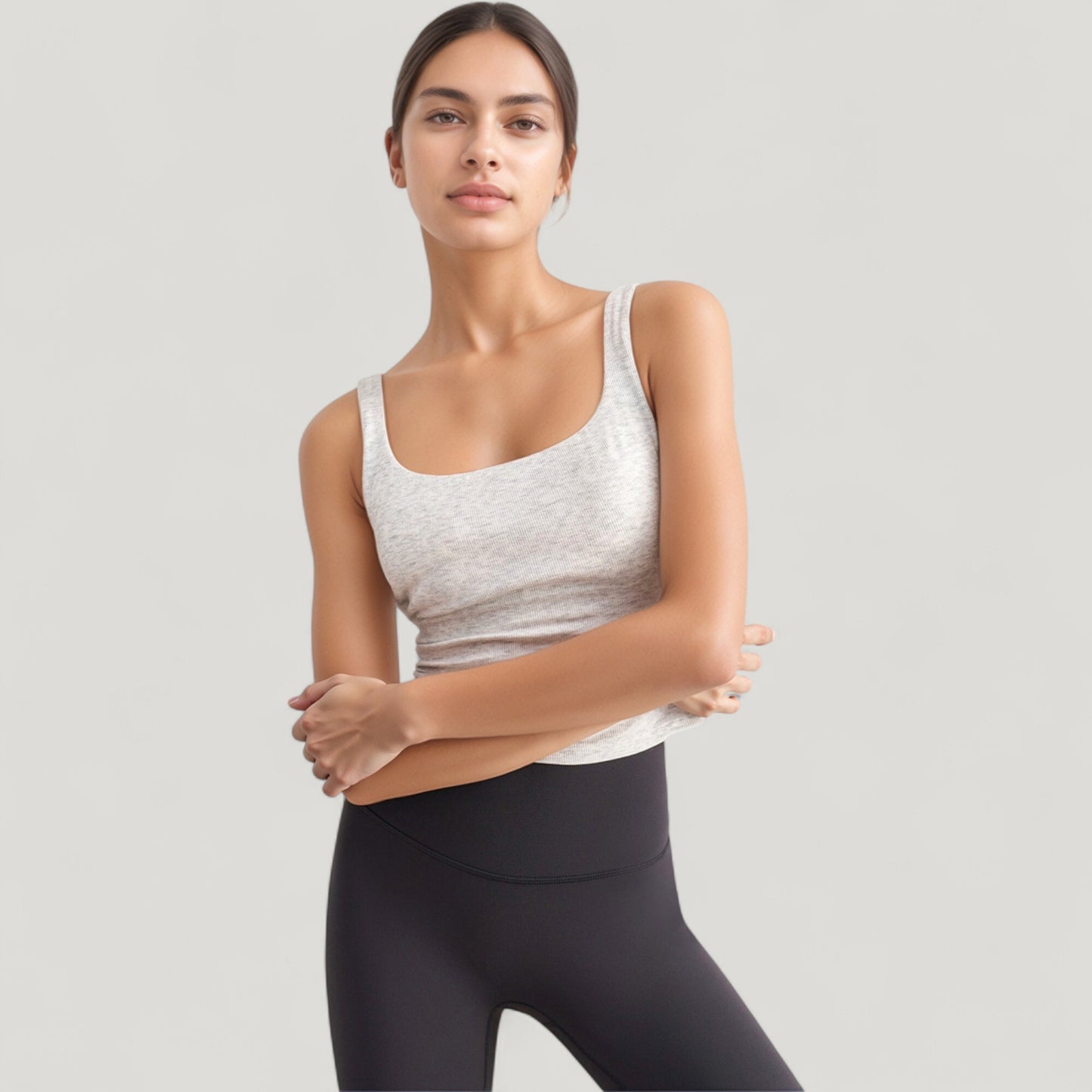 Ribbed Knit Square Neck Tank Top with Wide Straps