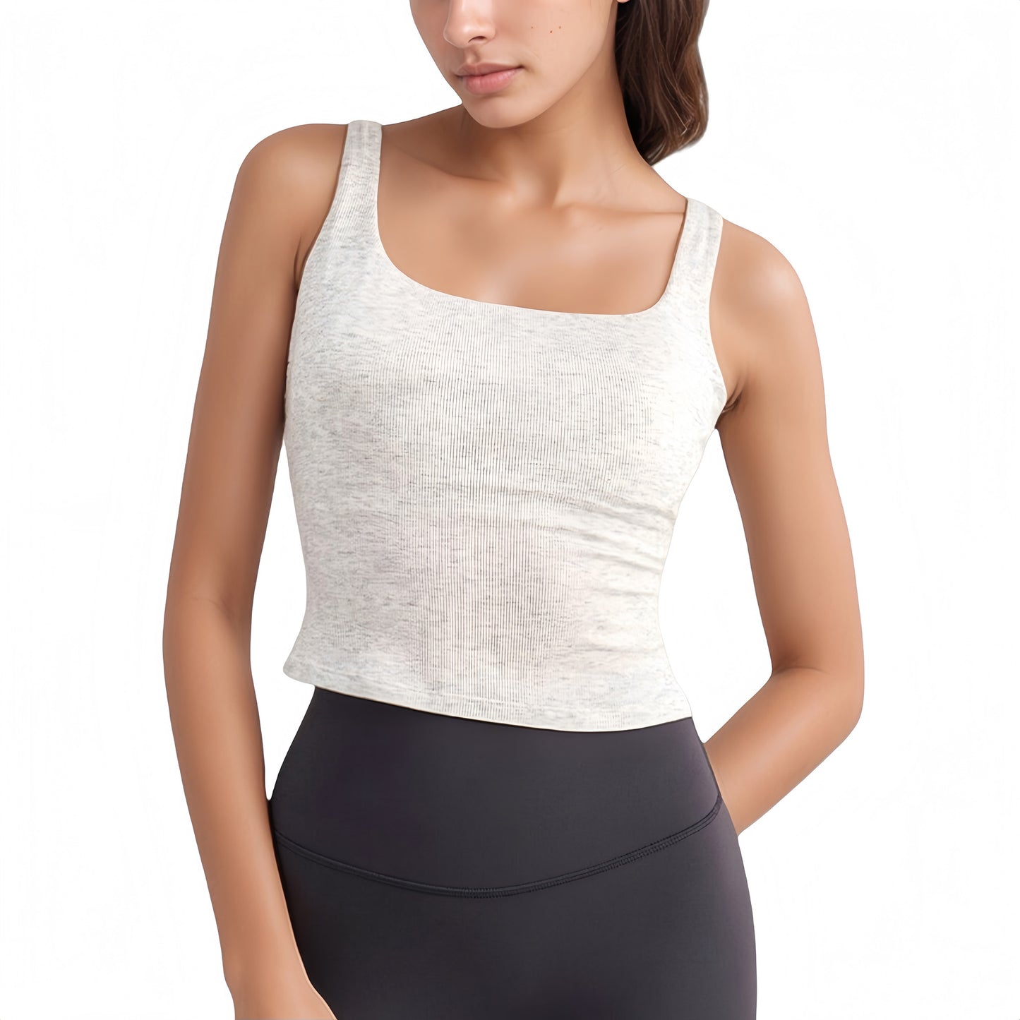 Ribbed Knit Square Neck Tank Top with Wide Straps