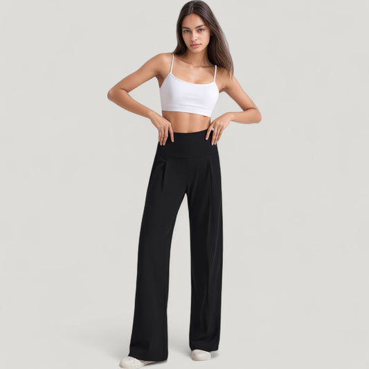 High Waist Wide Leg Pants with Front Pleat Detail