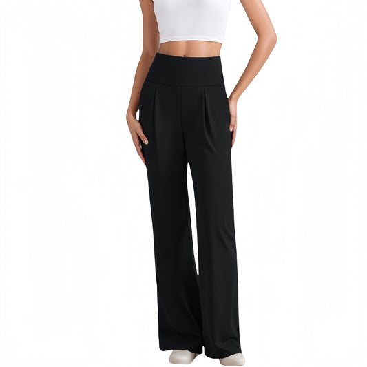 High Waist Wide Leg Pants with Front Pleat Detail