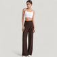 High Waist Wide Leg Pants with Front Pleat Detail