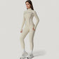 Fitted Zip-Up Activewear Jacket with High Collar Long Sleeves and Contour Seaming