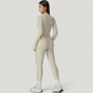 Fitted Zip-Up Activewear Jacket with High Collar Long Sleeves and Contour Seaming