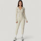Fitted Zip-Up Activewear Jacket with High Collar Long Sleeves and Contour Seaming