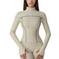 Fitted Zip-Up Activewear Jacket with High Collar Long Sleeves and Contour Seaming